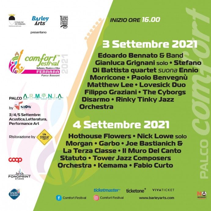 Barley Arts - Nasce Comfort Festival™️: 3-4 Settembre 2021 al Parco Bassani di Ferrara!